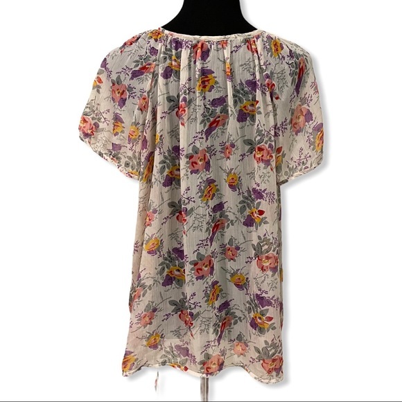 A.N.A. Short Sleeve Peasant Top Floral Sheer Blouse 2X - Picture 7 of 11